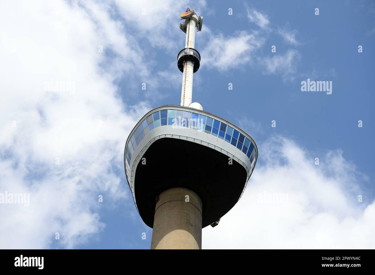 Rotterdam, Netherlands. 21st May, 2021. The Euromast observation tower designed by architect Huig Maaskant. The tower was built in the 1960s for the garden exhibition Floriade and was initially 101 meters high. In the 1970s, the 'Space Tower' was added on top with a further 84 metres. At a height of 96 metres, there is a visitor platform and a restaurant called the Crow's Nest. Credit: Soeren Stache/dpa-Zentralbild/dpa/Alamy Live News Stock Photo