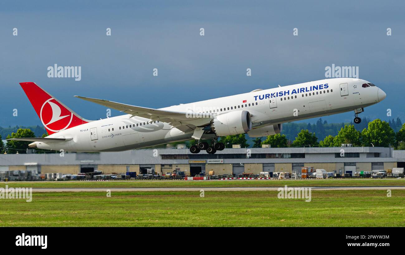Richmond, British Columbia, Canada. 23rd May, 2021. A Turkish Airlines