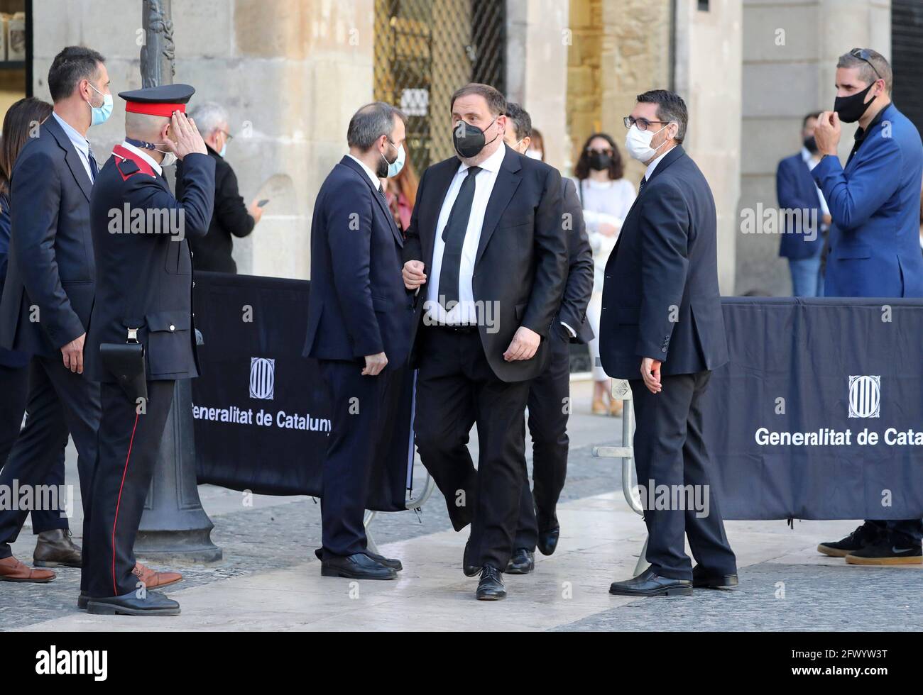 Barcelona, Spain. 24th May, 2021. May 24, 2021, Barcelona, Catalonia, Spain: Oriol Junqueras Former President Quim Torra arriving at the Palau de la Generalitat to attend the proclamation of Pere Aragones as the new President of the Generalitat of Catalonia. Photo: JGS/Cordon Press. Credit: CORDON PRESS/Alamy Live News Stock Photo