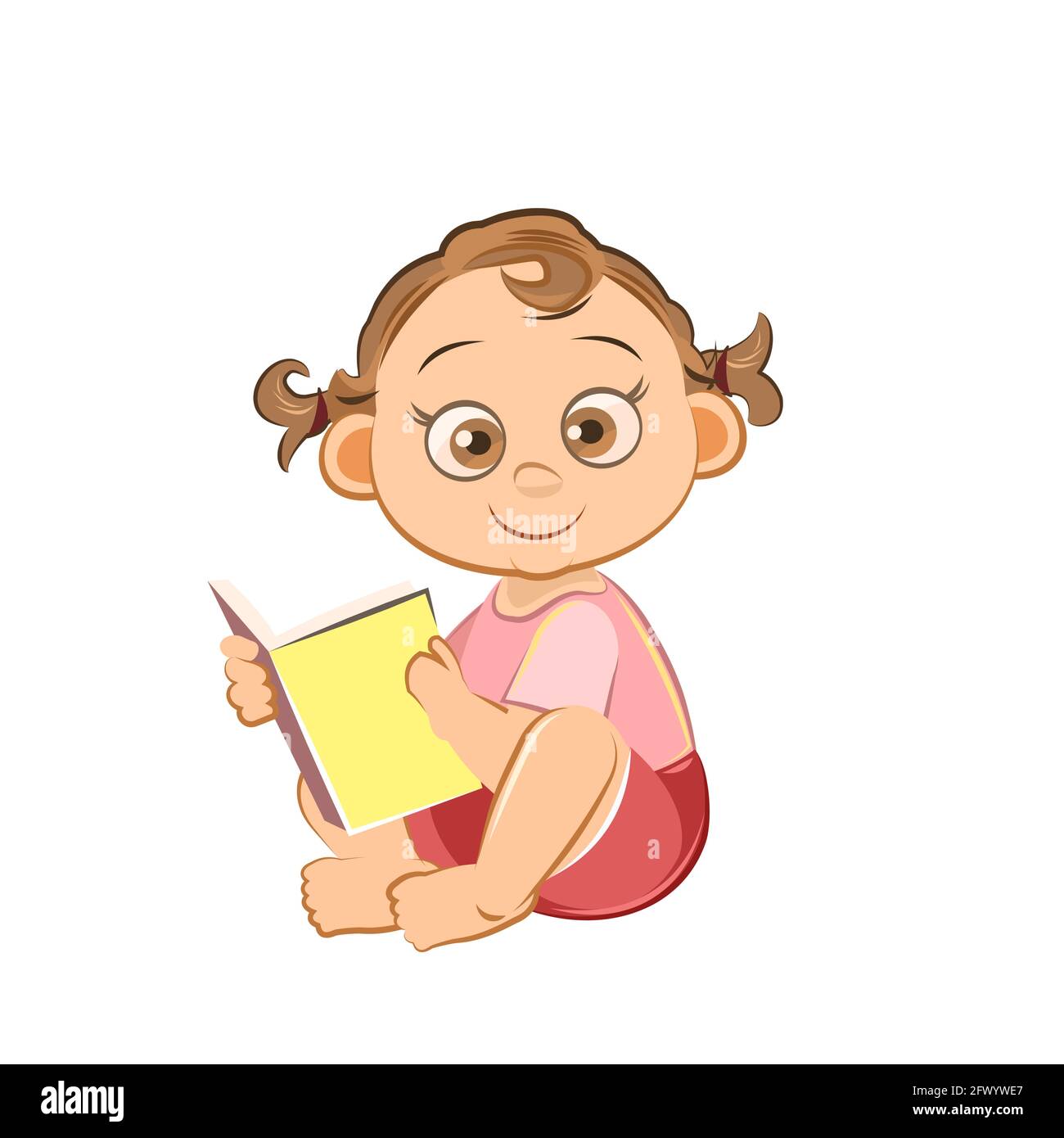 Little child. Girl. Sits reading a book. Isolated object on a white  background. Cheerful kind funny. Cartoons flat style. Preschool age.  Childhood Stock Vector Image & Art - Alamy
