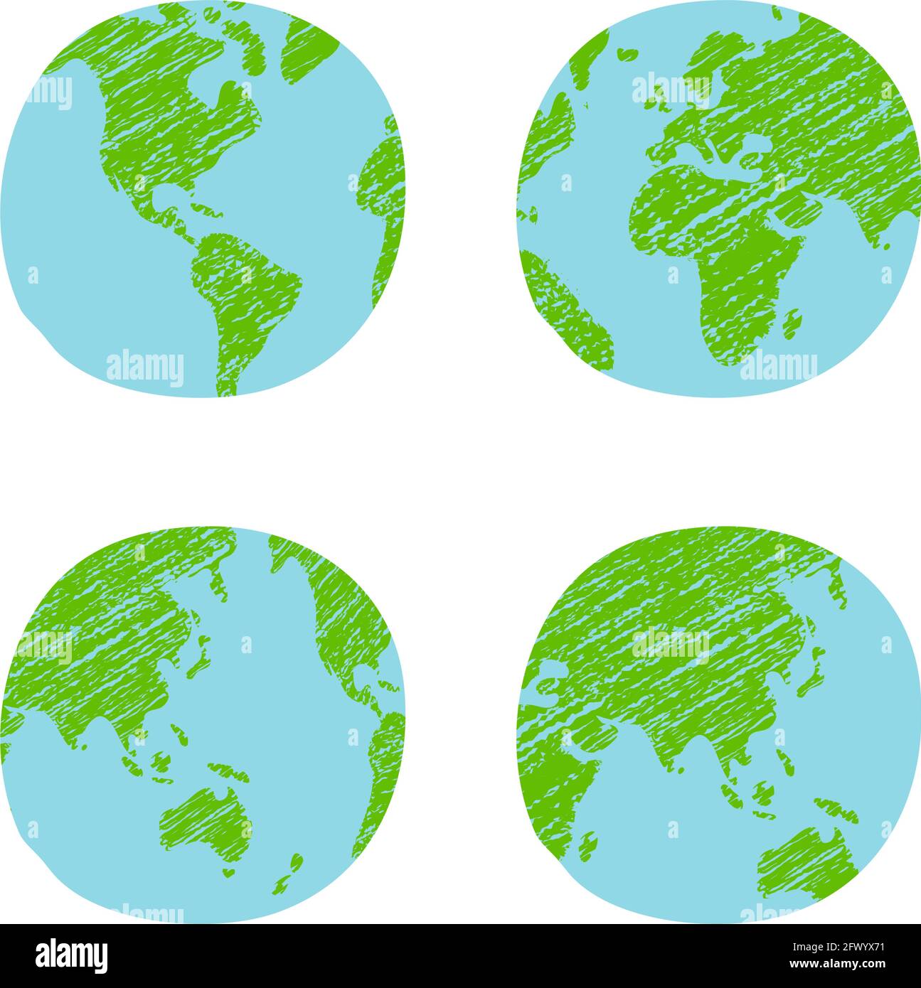 Chalked vector grunge earth (world map, globe)  illustration set Stock Vector