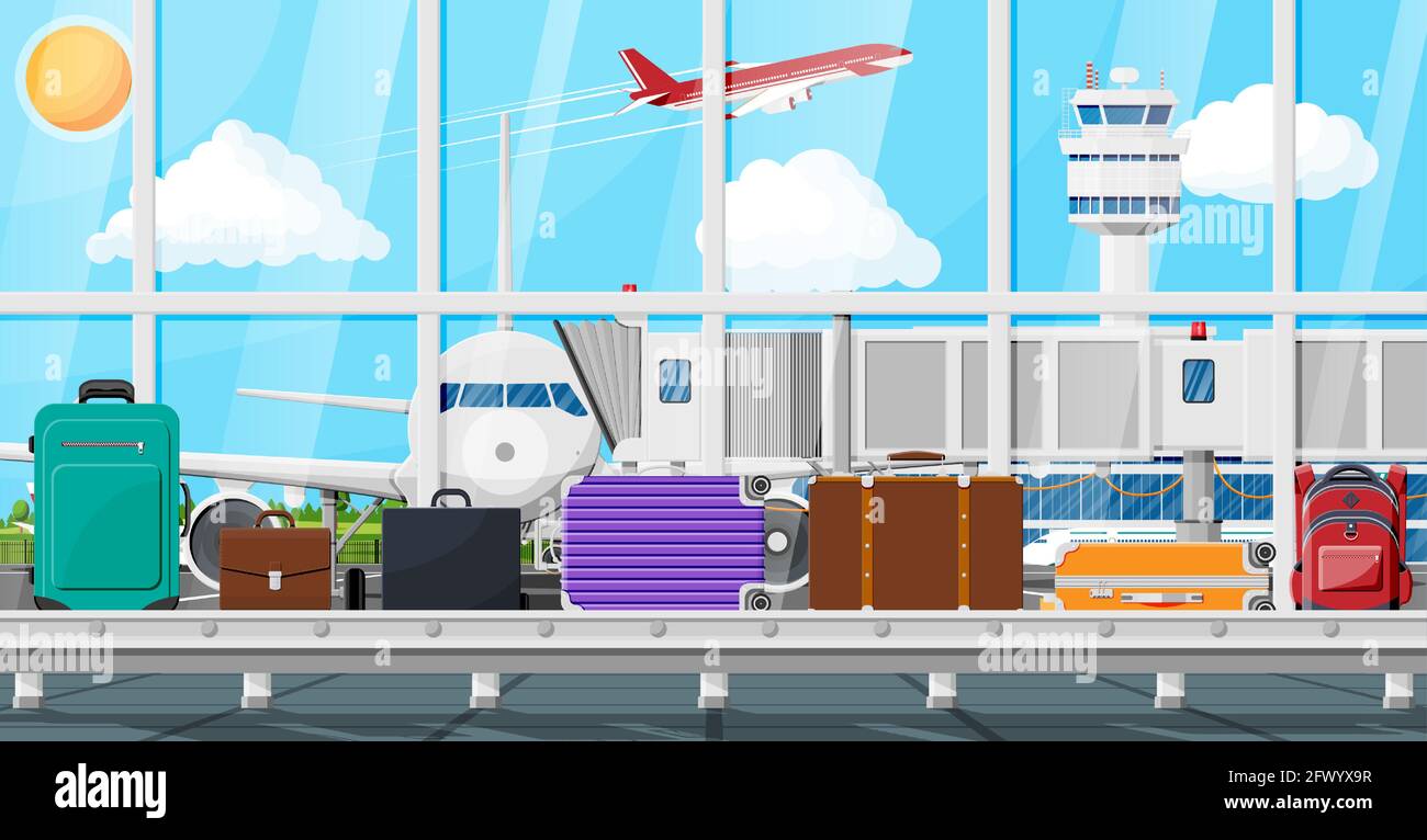 Conveyor Belt With Passenger Luggage Baggage Claim Stock Vector