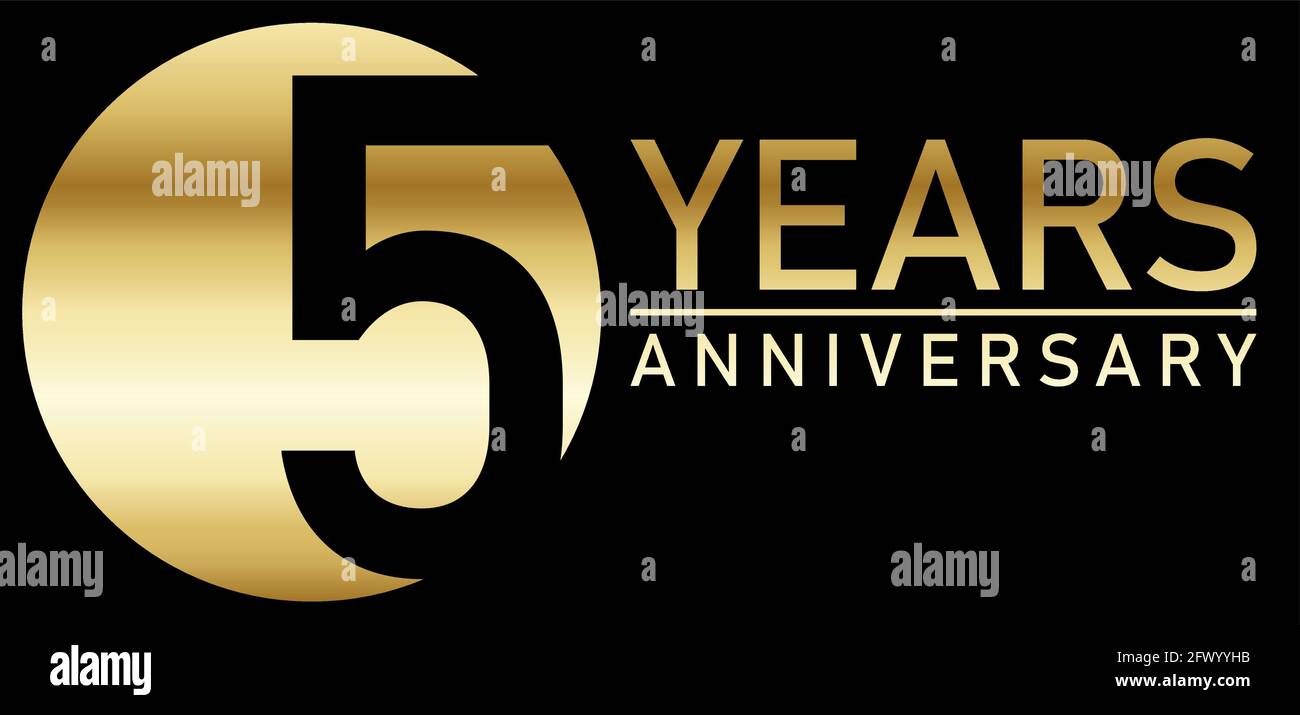 eps vector file with golden anniversary seal on black background for success or firm jubilee with text 5 years Stock Vector