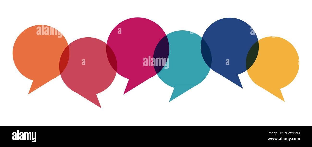 eps illustration of colored speech bubbles in a row with space for text ...
