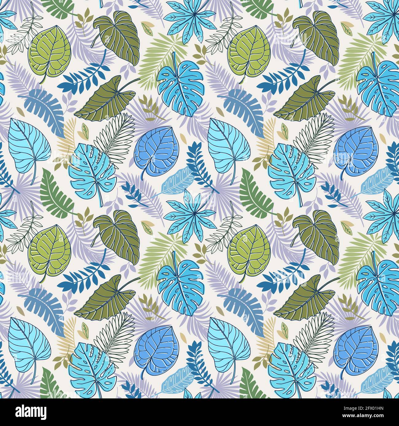 Palm blue leaves seamless vector Stock Vector Images - Alamy