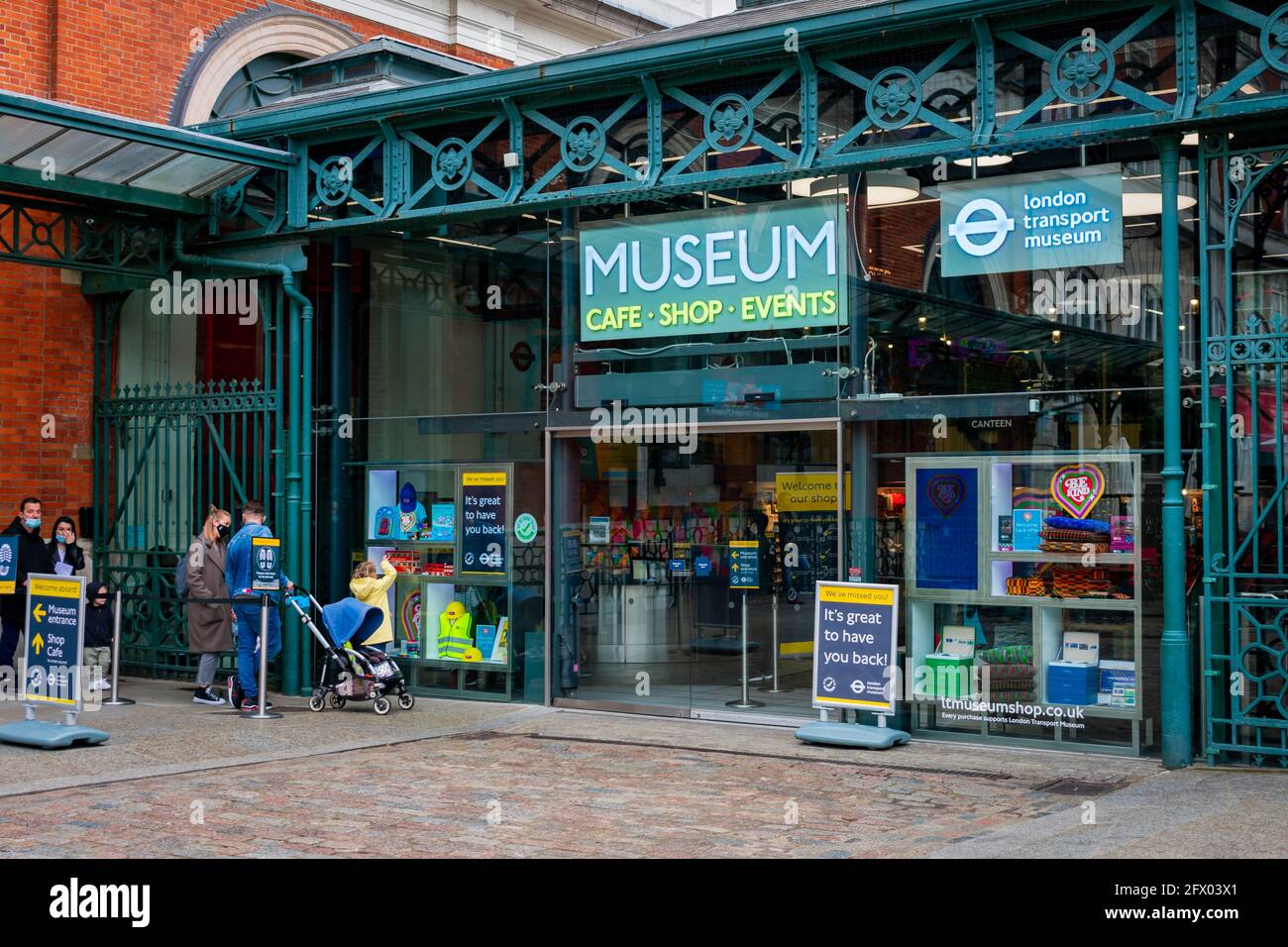 London. UK- 05.23.2021. The reopened London Transport Museum in Covent Garden with visitors returning after the long Covid-19 lockdown. Stock Photo