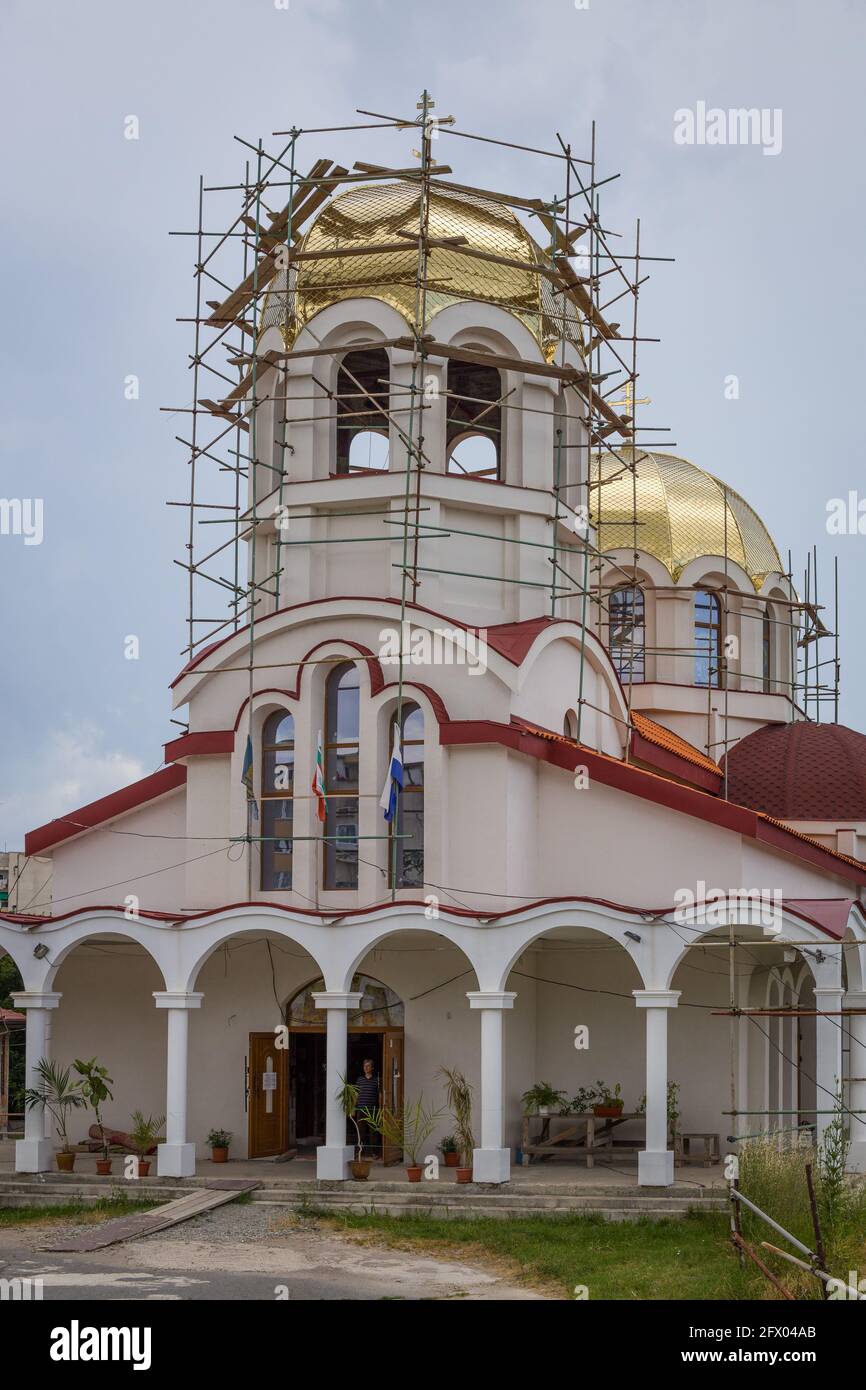 A newly constructed building of the church - scaffolding cladding domes ...