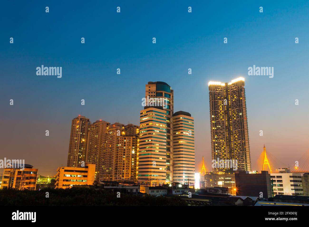 Bangkok city Rama 3 with bridges at night background Stock Photo - Alamy