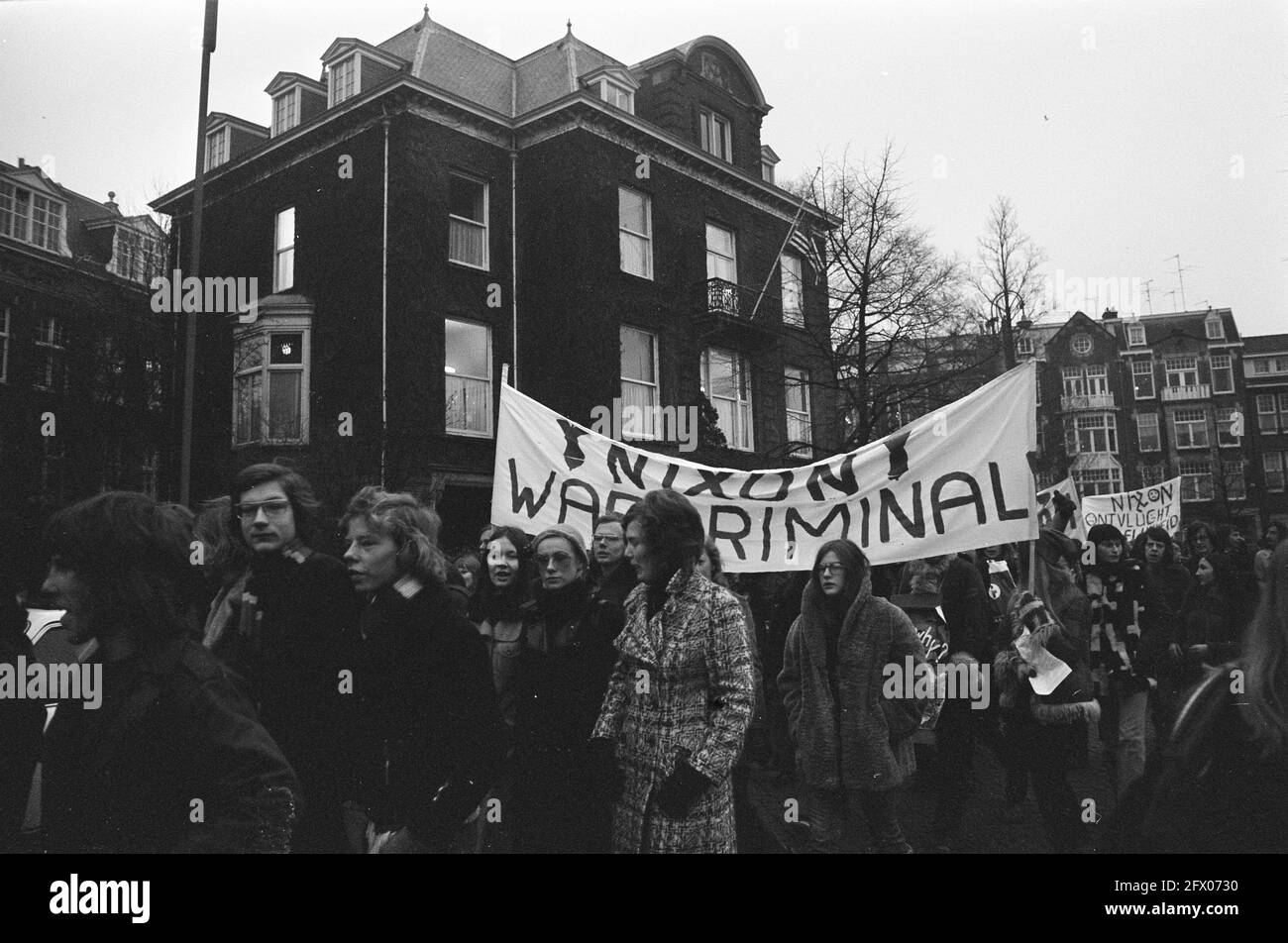 Schoolchildren strike in Amsterdam to protest war in Vietnam, January 18, 1973, SCHOOLS, wars, protests, strikes, The Netherlands, 20th century press agency photo, news to remember, documentary, historic photography 1945-1990, visual stories, human history of the Twentieth Century, capturing moments in time Stock Photo