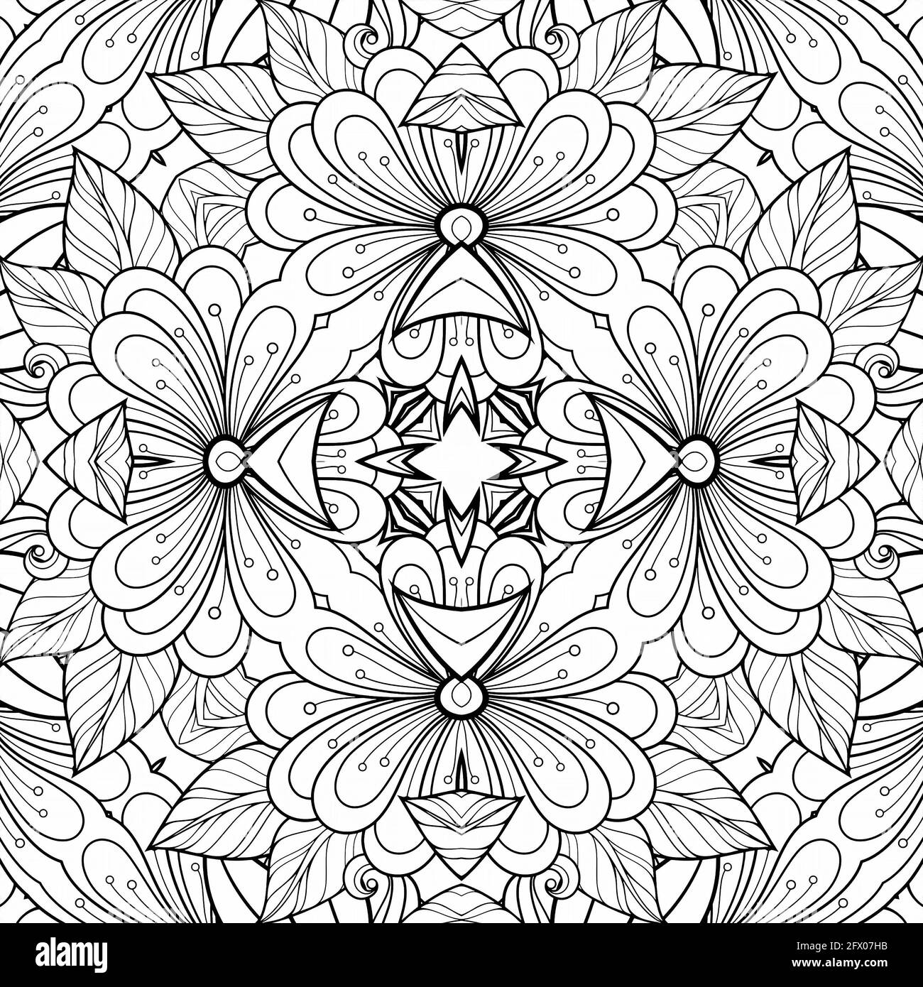 Black and white pattern coloring flowers and leaves. Geometric beautiful  background paper plant coloring book Stock Photo - Alamy