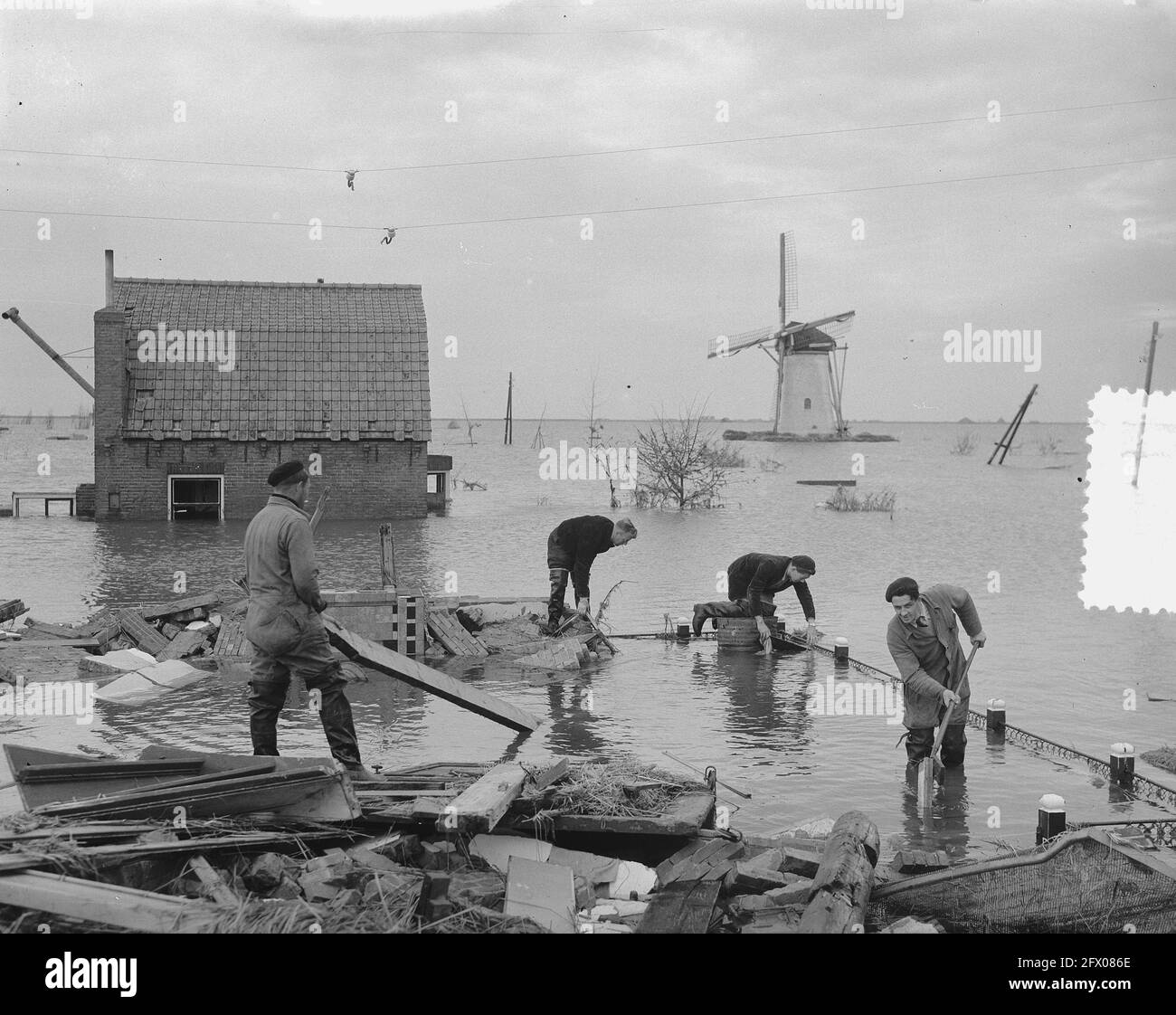 Schouwen Duiveland Nieuwerkerk . Clearance plates, April 2, 1953, floods, The Netherlands, 20th century press agency photo, news to remember, documentary, historic photography 1945-1990, visual stories, human history of the Twentieth Century, capturing moments in time Stock Photo