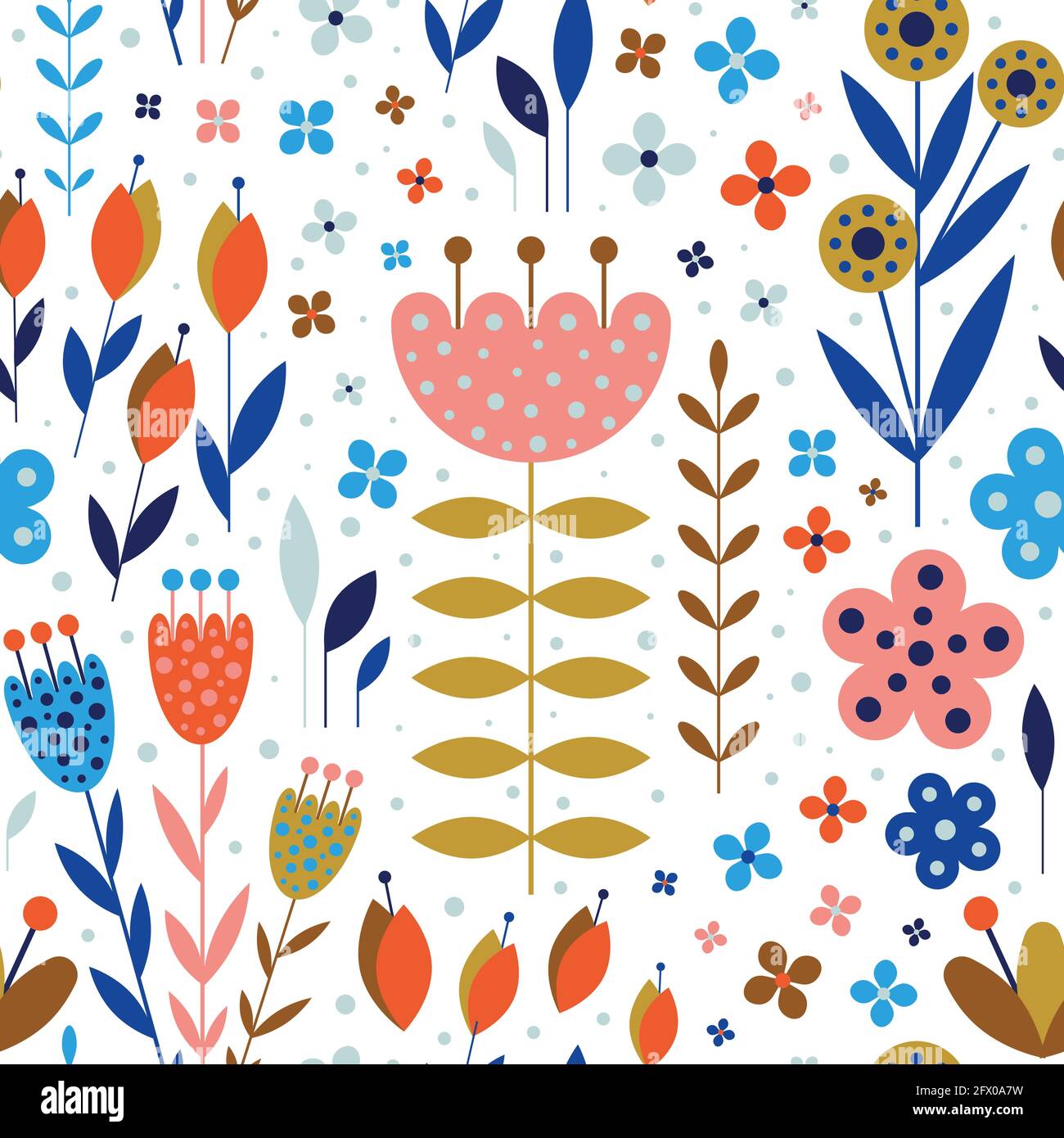 Abstract Flowers and Plants Botanical Flat Pattern Stock Vector