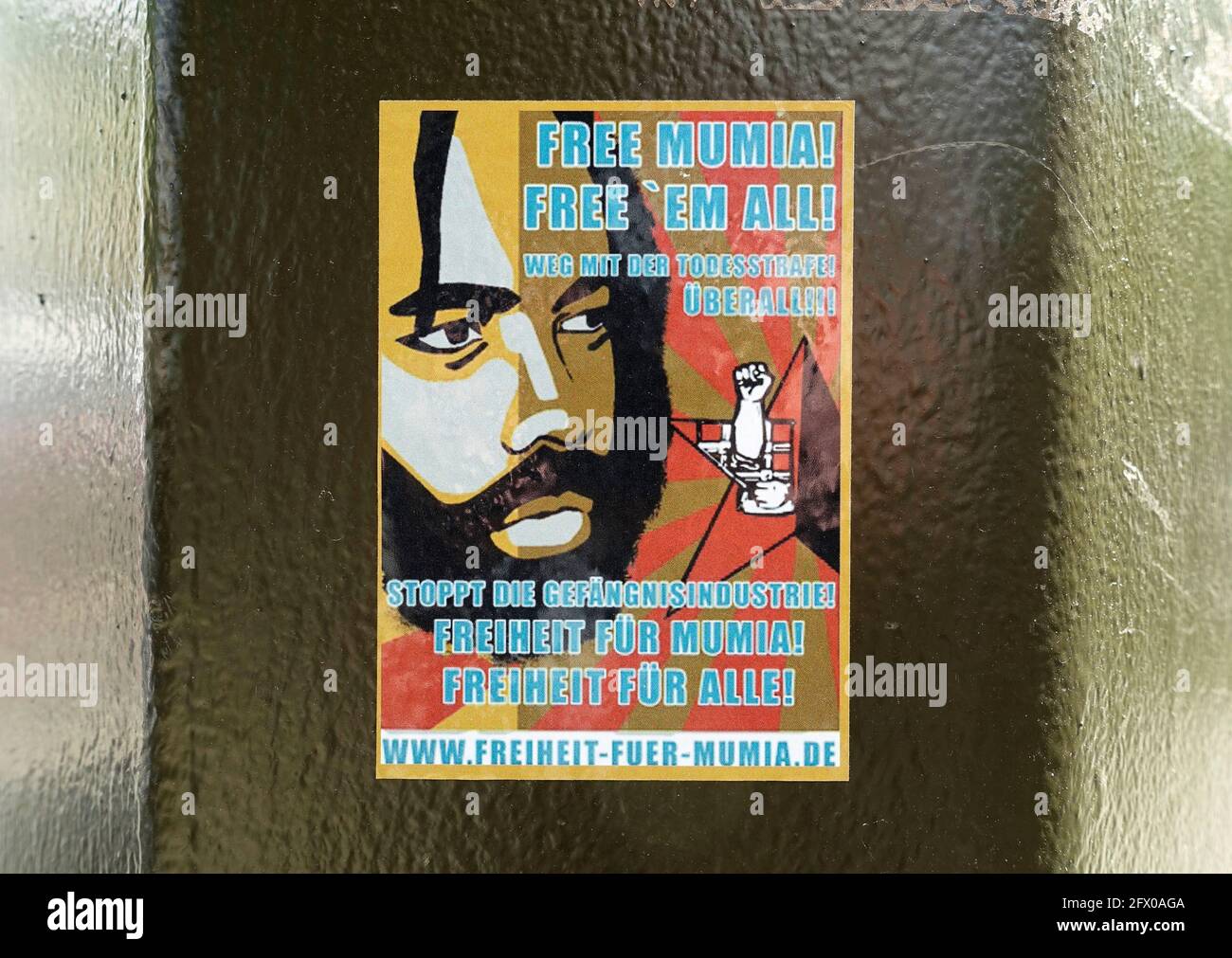 Sticker, Free Mumia, Berlin, Germany Stock Photo