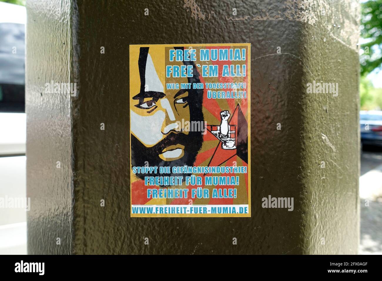 Sticker, Free Mumia, Berlin, Germany Stock Photo