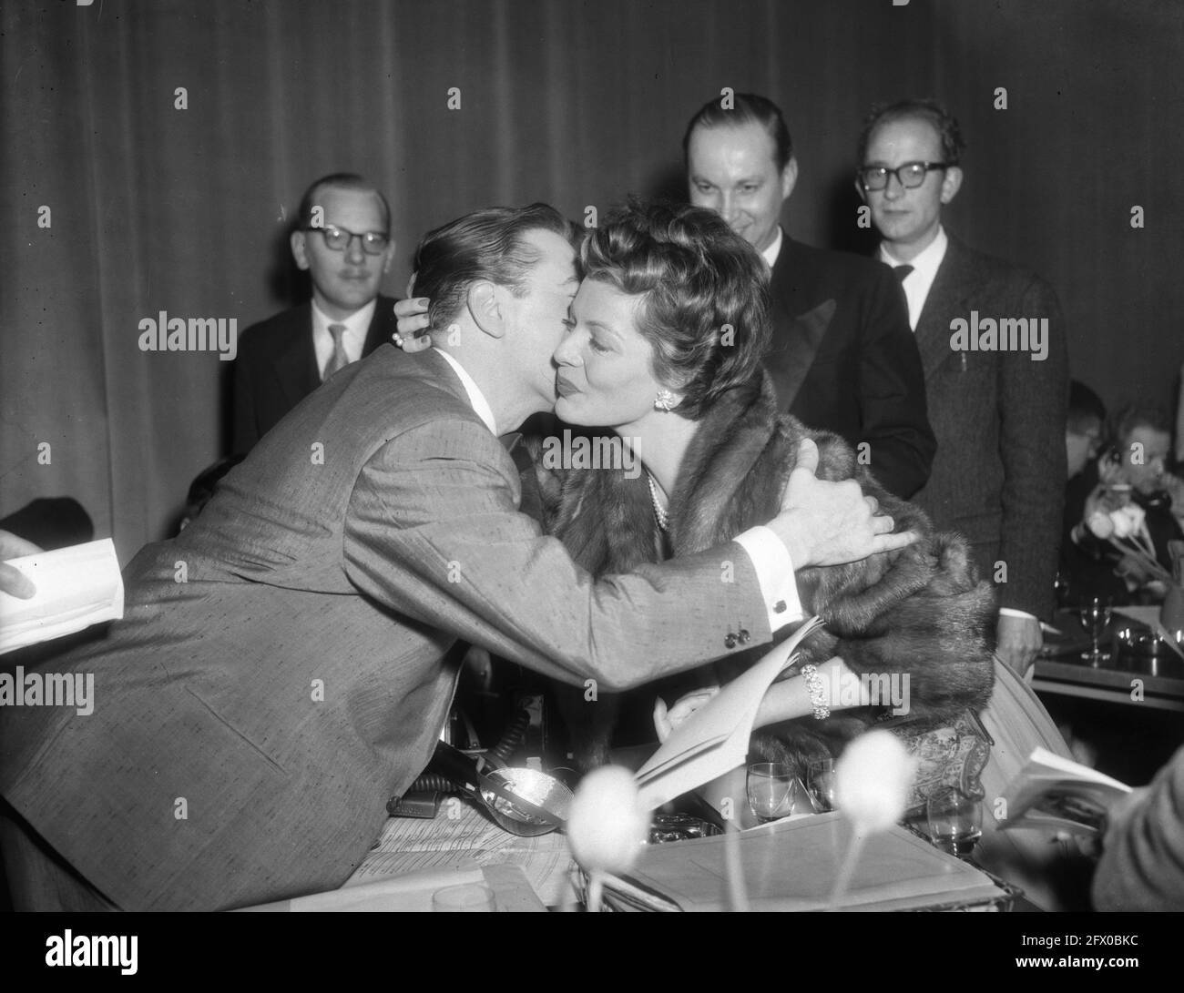 Andre Claveau and Lys Assia, March 11, 1958, The Netherlands, 20th century press agency photo, news to remember, documentary, historic photography 1945-1990, visual stories, human history of the Twentieth Century, capturing moments in time Stock Photo