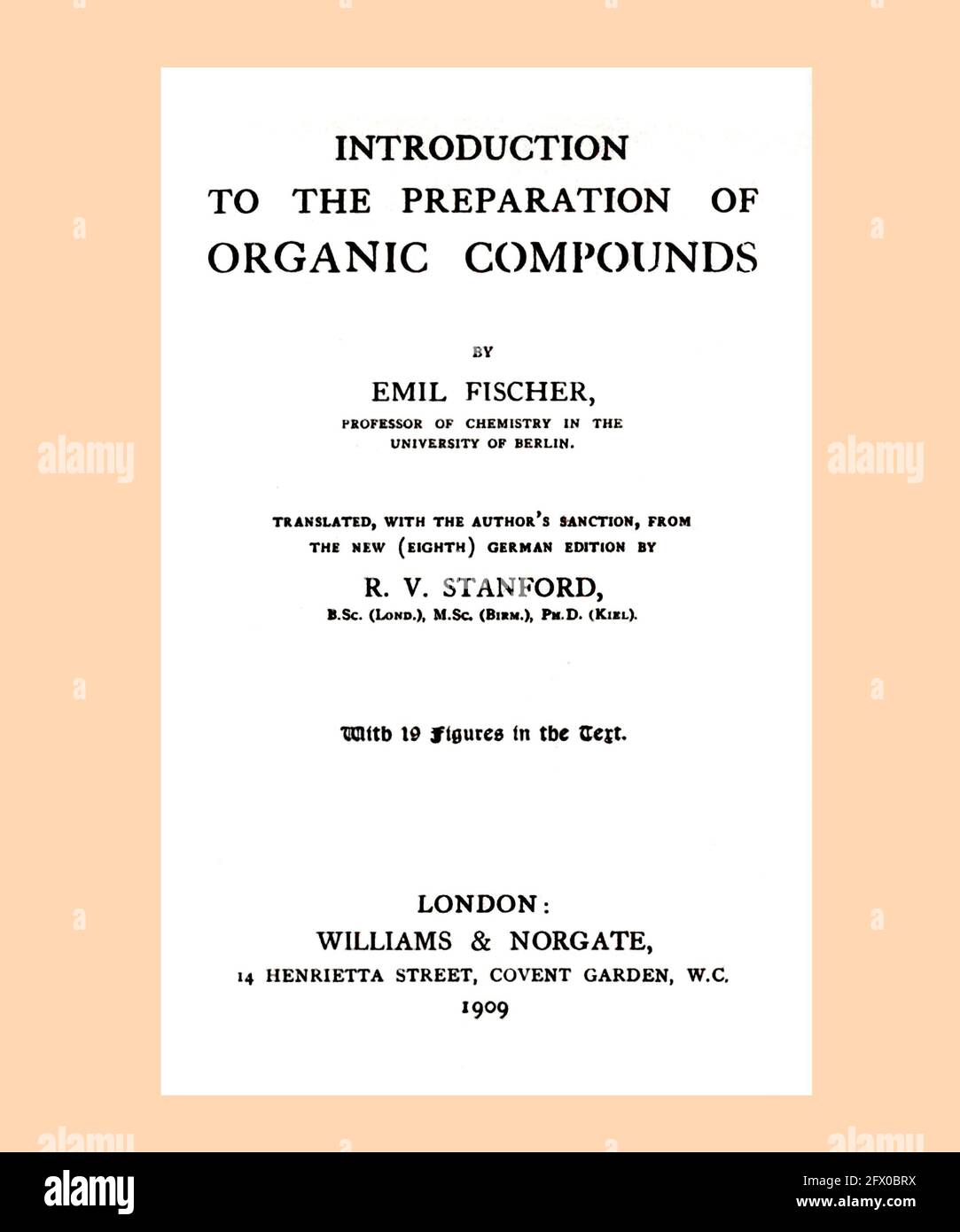 Emil Fischer Title page in English Organic Compounds Cleaned Stock Photo