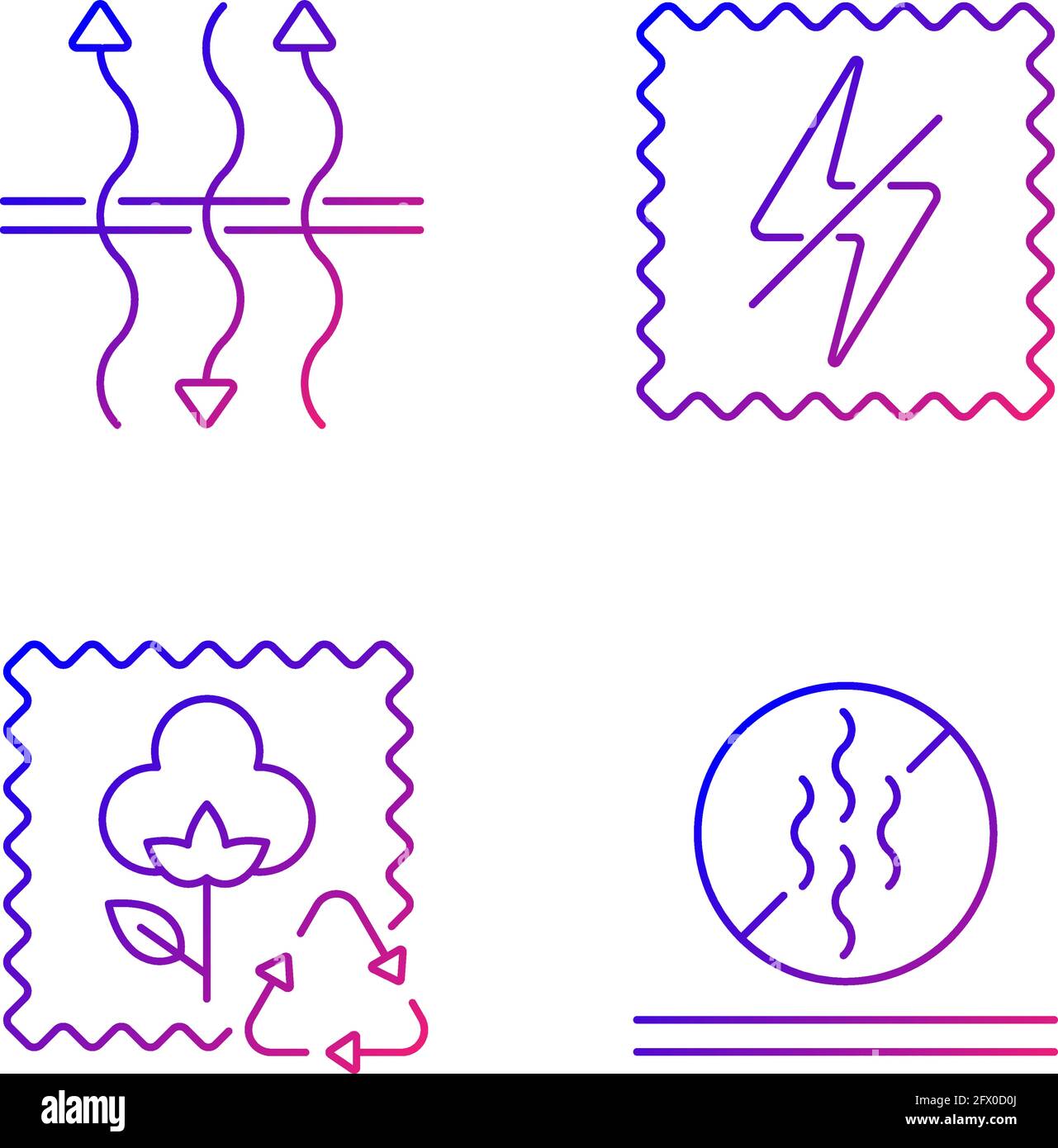 Textile qualities gradient linear vector icons set Stock Vector