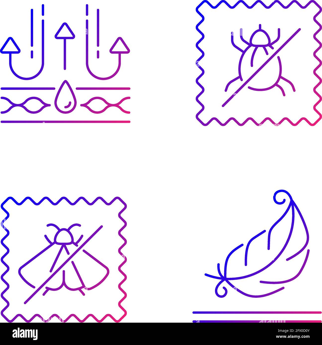 Fabric quality characteristics gradient linear vector icons set Stock Vector
