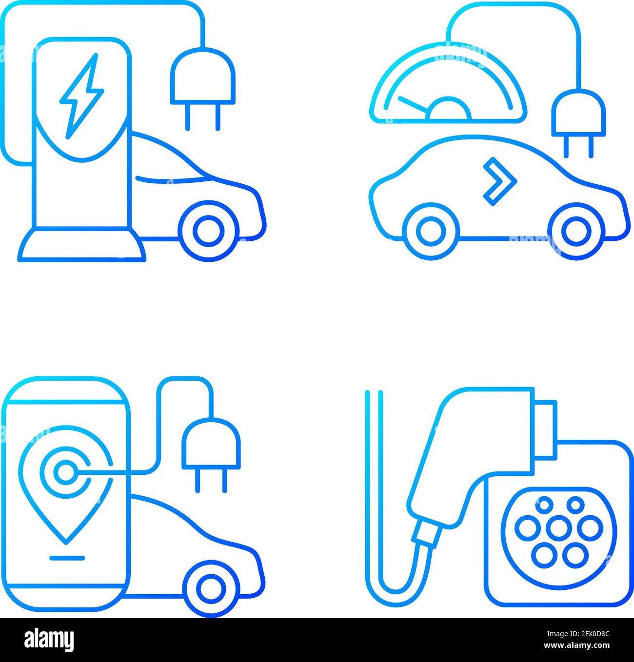 Electric vehicle charging gradient linear vector icons set Stock Vector