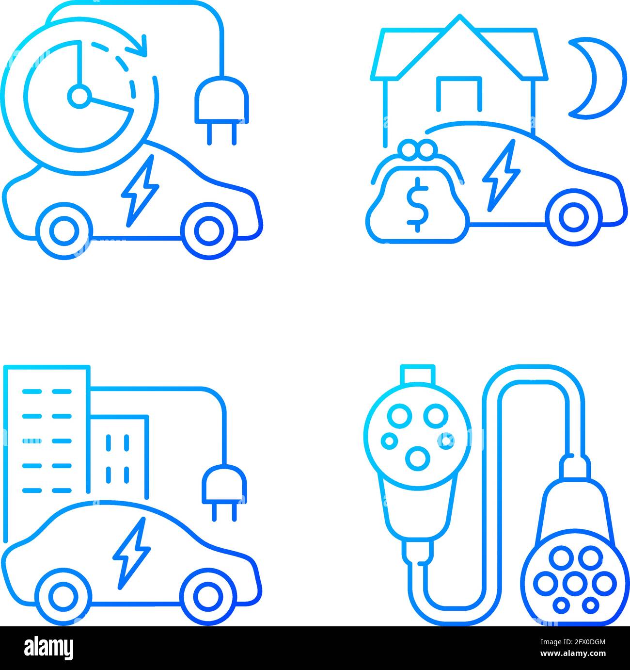 Electric vehicle charging gradient linear vector icons set Stock Vector