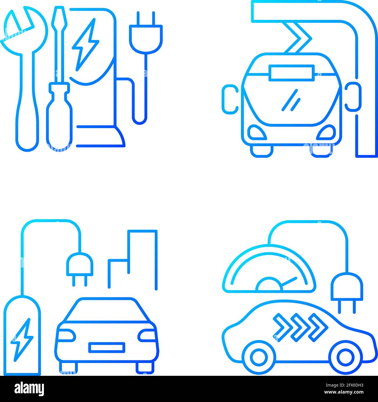 Electric vehicle charging gradient linear vector icons set Stock Vector