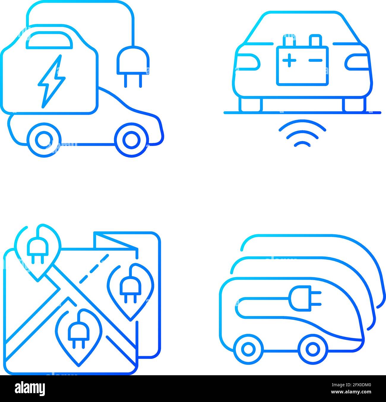 Electric vehicle charging gradient linear vector icons set Stock Vector