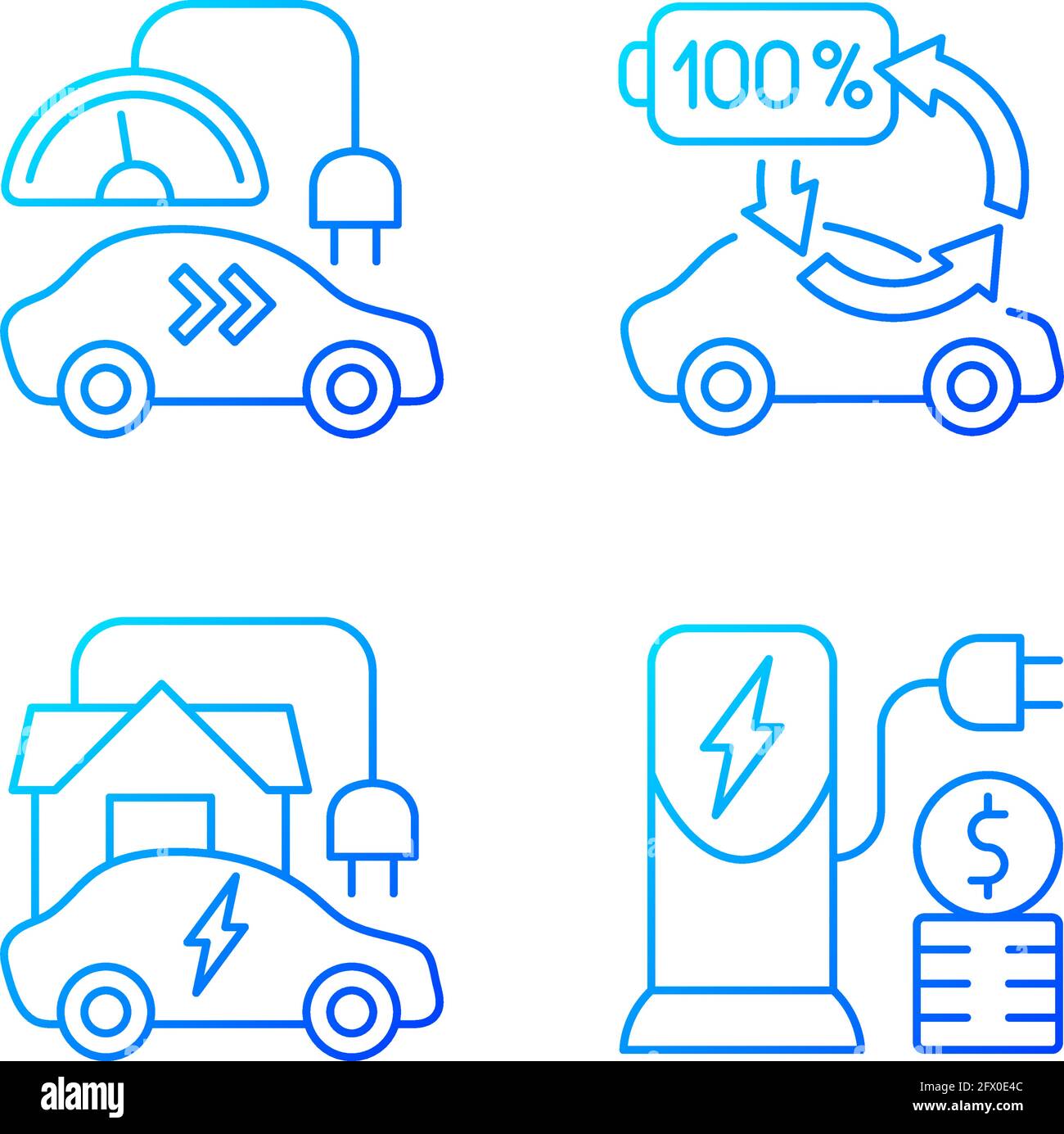 Electric vehicle charging gradient linear vector icons set Stock Vector