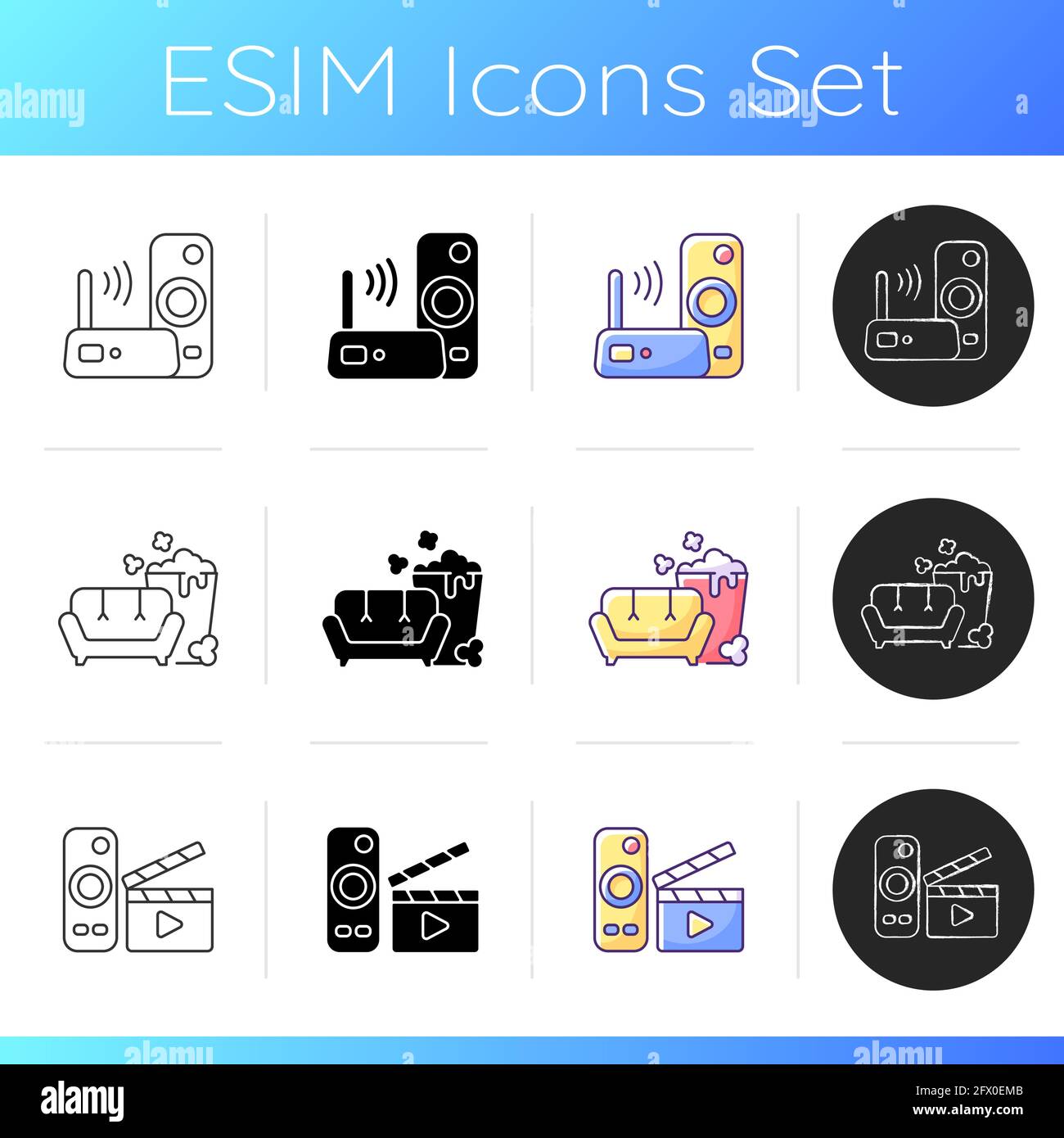 Broadcasting services icons set Stock Vector