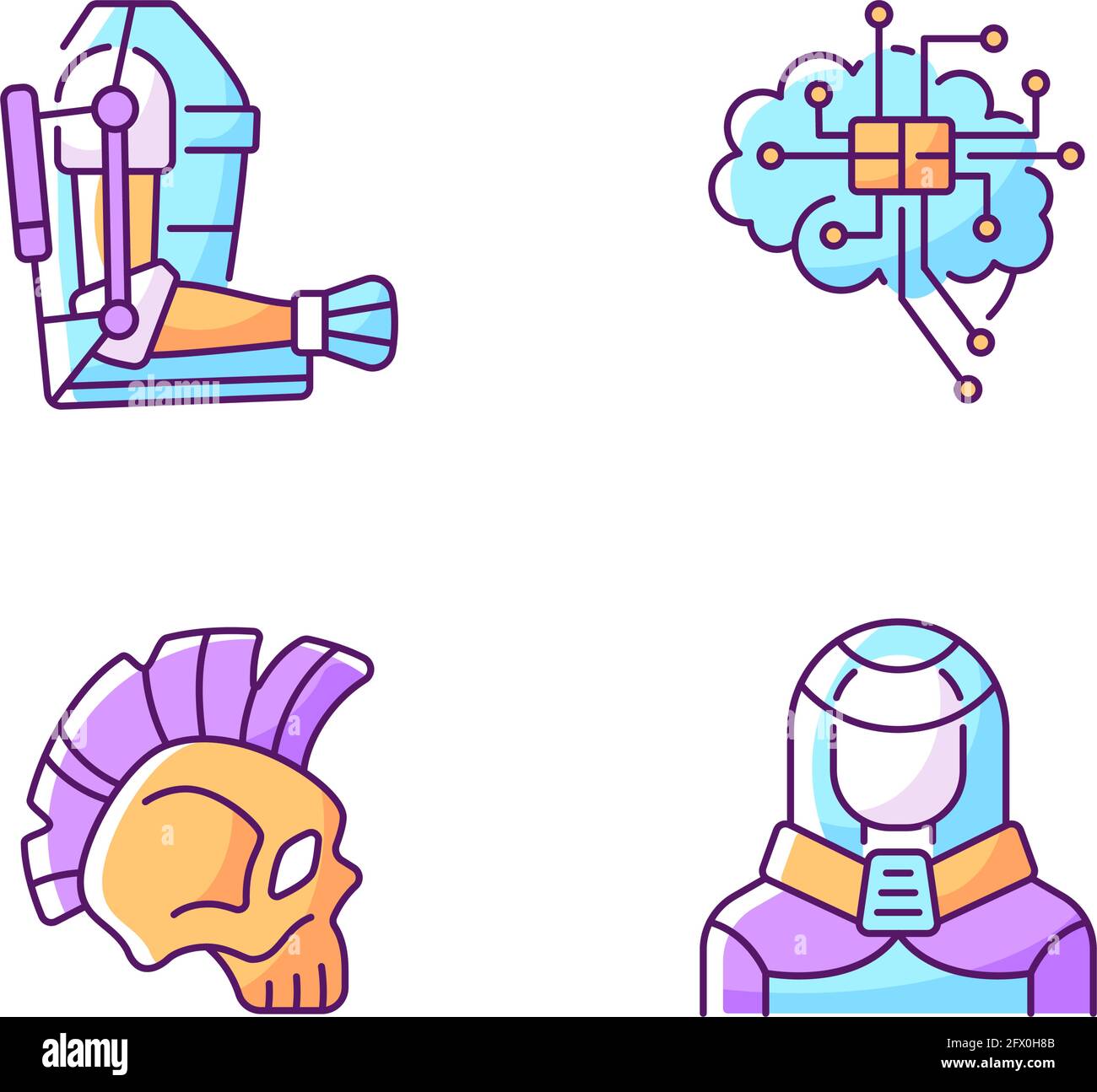 Cyberpunk augmentations RGB color icons set Stock Vector Image & Art ...