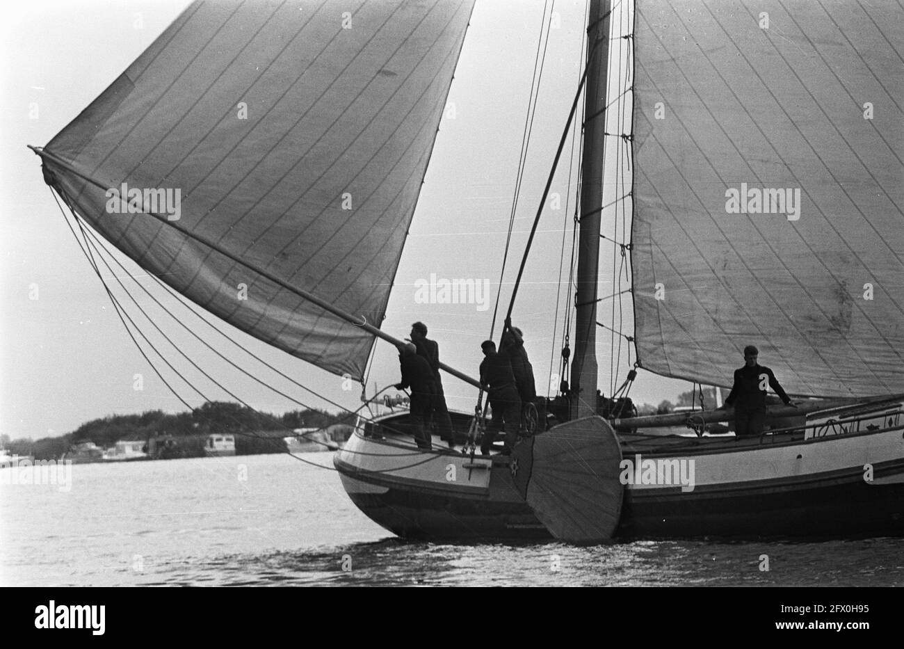 Skutsjesilen on the Frisian waters, going for the wind the skutsjes, July 23rd 1964, Skutsjesilen, The Netherlands, 20th century press agency photo, news to remember, documentary, historic photography 1945-1990, visual stories, human history of the Twentieth Century, capturing moments in time Stock Photo