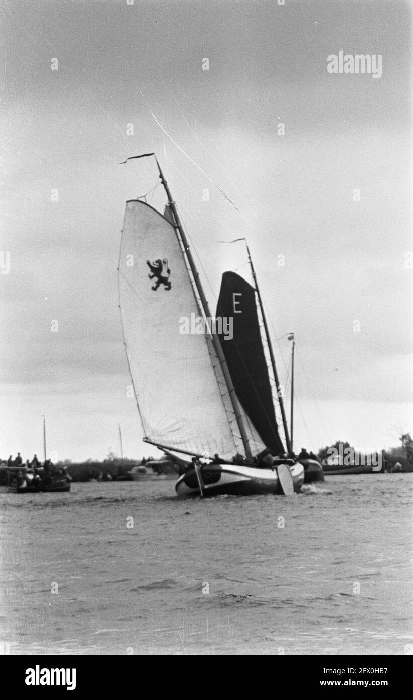 Skutsjesilen on the Frisian waters, going for the wind the skutsjes, July 23rd 1964, Skutsjesilen, The Netherlands, 20th century press agency photo, news to remember, documentary, historic photography 1945-1990, visual stories, human history of the Twentieth Century, capturing moments in time Stock Photo