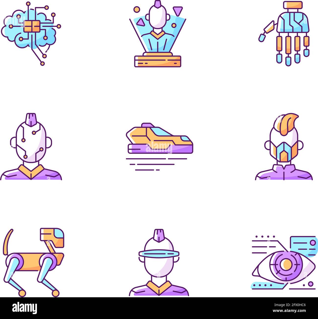 Cyberpunk attributes RGB color icons set Stock Vector Image & Art - Alamy