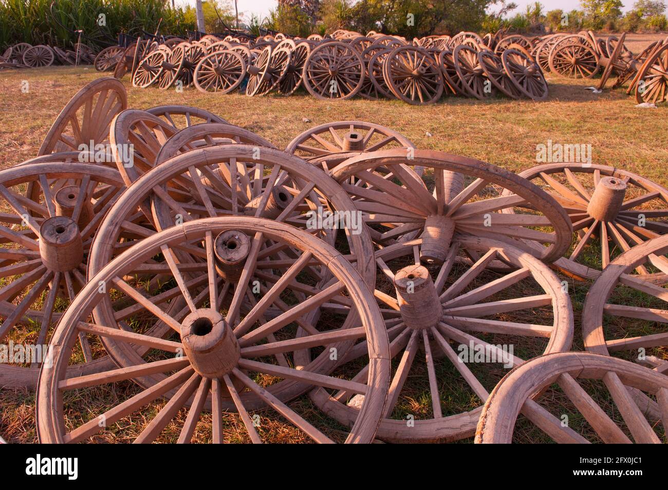 Ox cart wheels on the Cambodian plains during the dry season, Kampong ...