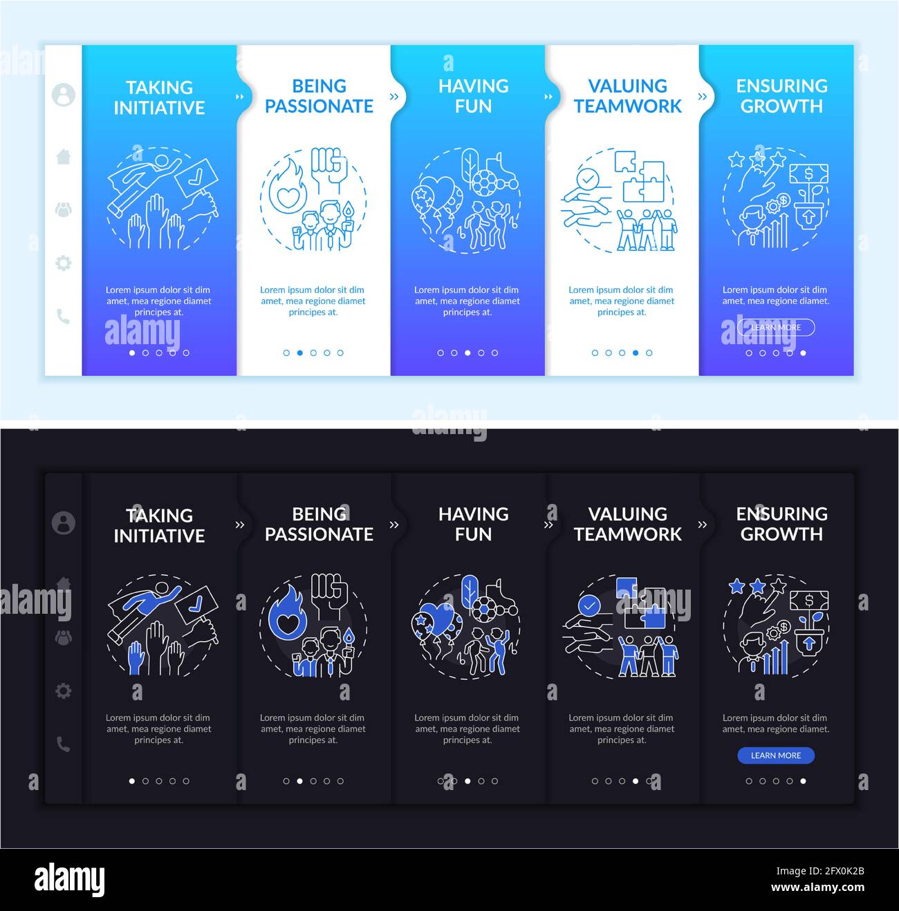 Basic business morals onboarding vector template Stock Vector