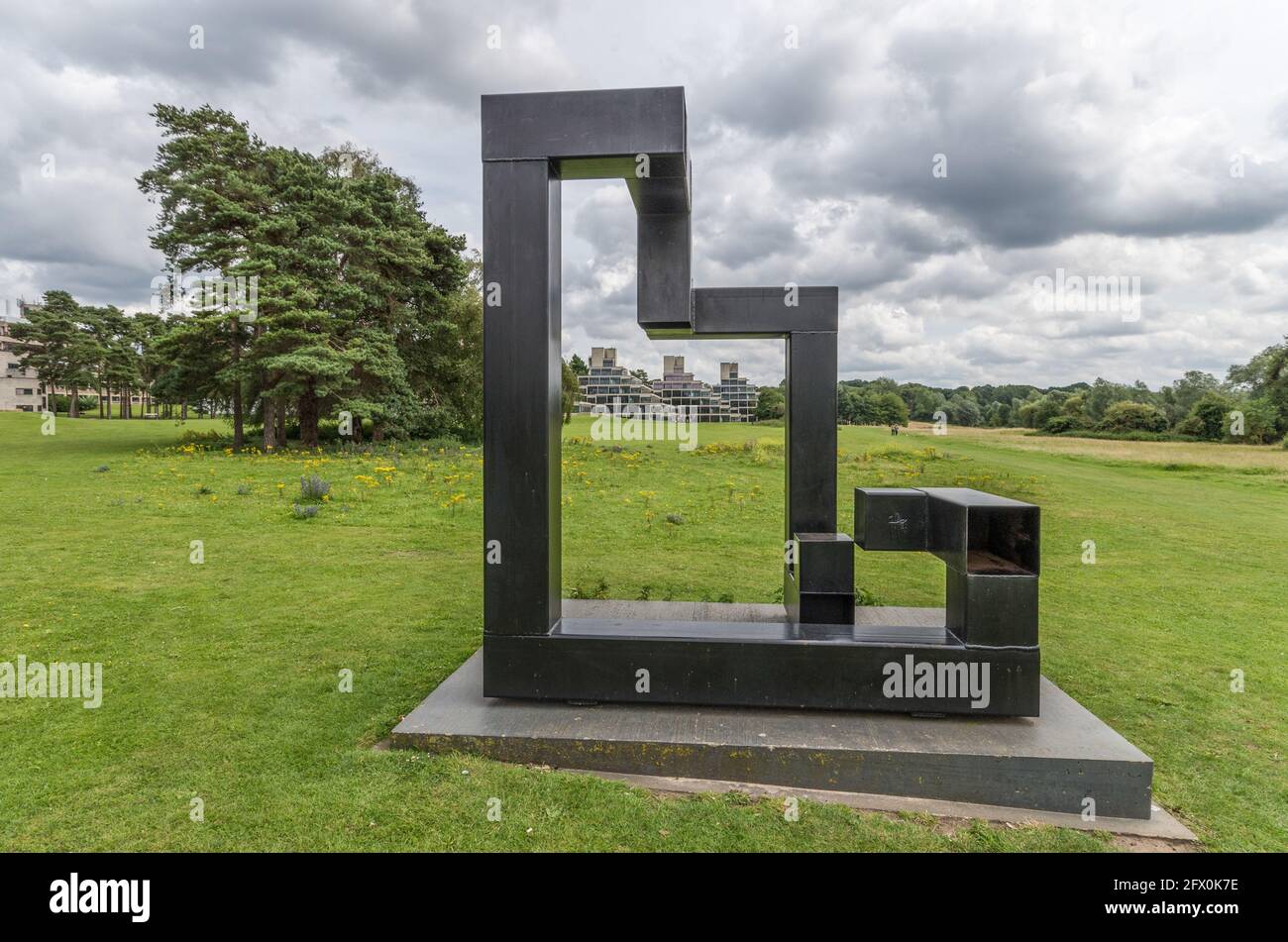 Modern sculpture called Proximity, 2006, by Ian Tyson, University of East Anglia campus, Norwich, Norfolk Stock Photo