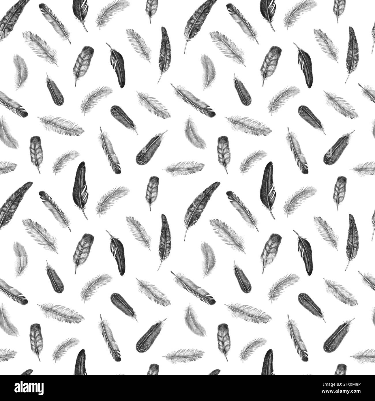 Hand drawn fashion seamless pattern with feathers. Vintage background ...