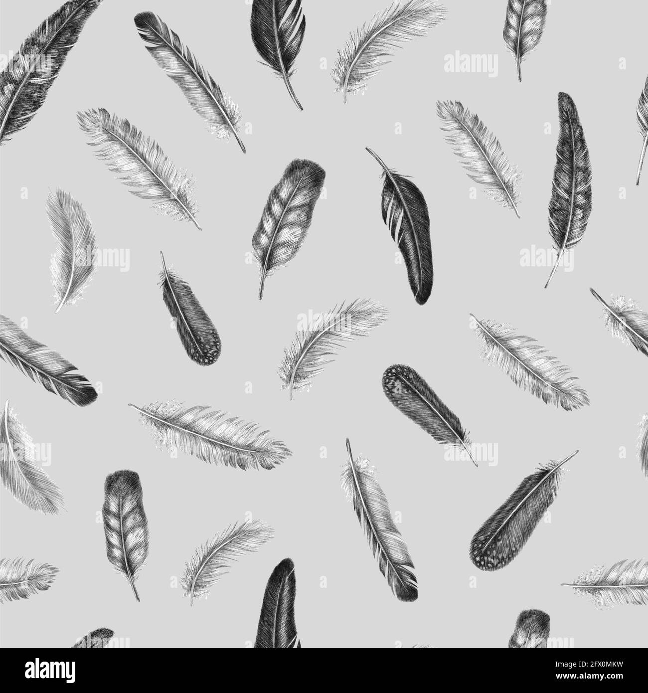 Hand drawn fashion seamless pattern with feathers. Vintage background ...