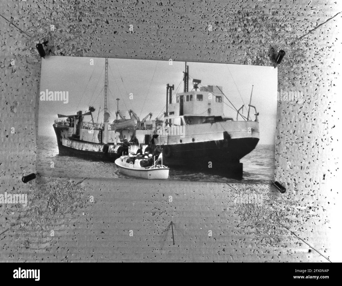 Radio ship Mi Amigo of Radio Caroline with Navy boat alongside, January 2,  1973, Radio Ships, The Netherlands, 20th century press agency photo, news  to remember, documentary, historic photography 1945-1990, visual stories,