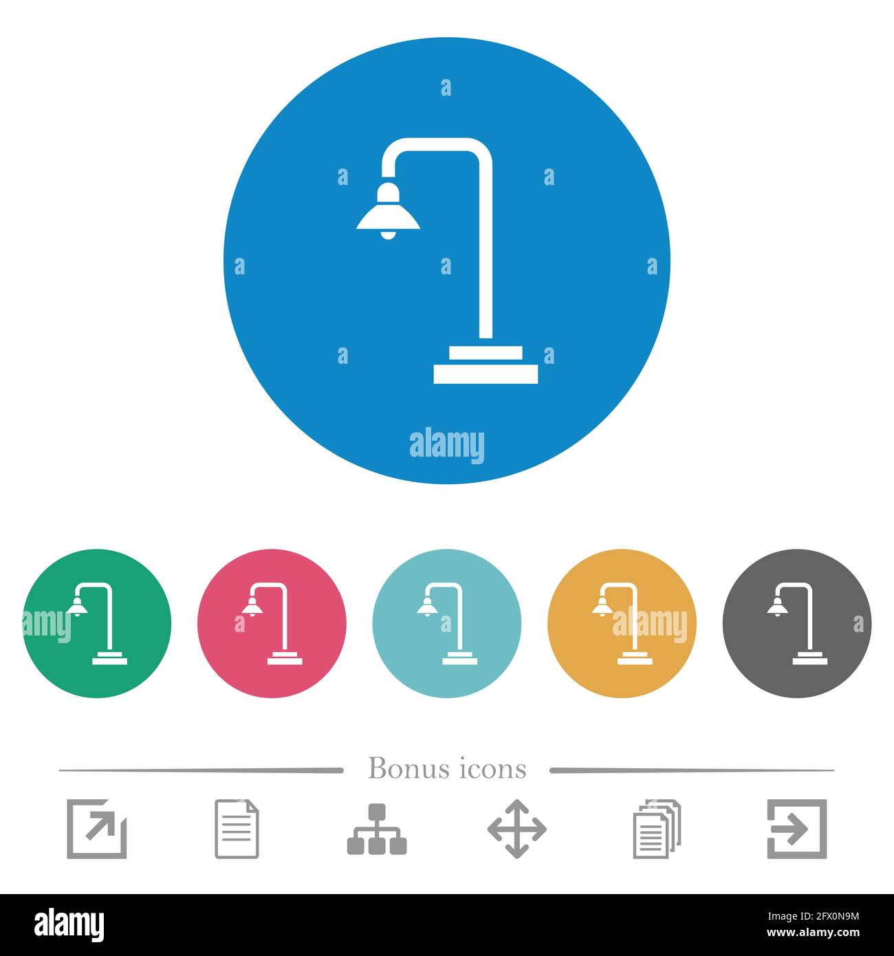 Street lamp flat white icons on round color backgrounds. 6 bonus icons ...
