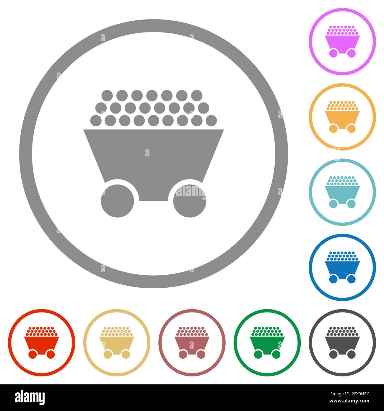 Packed mine cart flat color icons in round outlines on white background ...