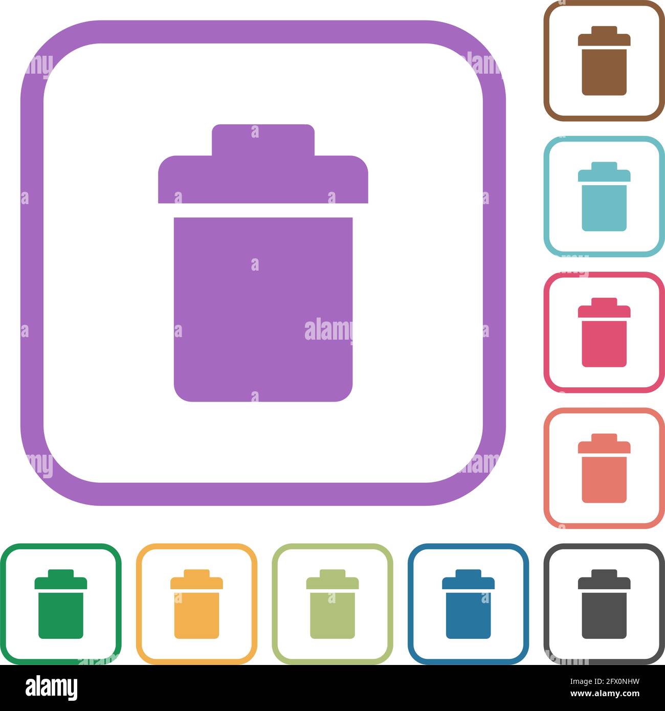 Single trash simple icons in color rounded square frames on white ...