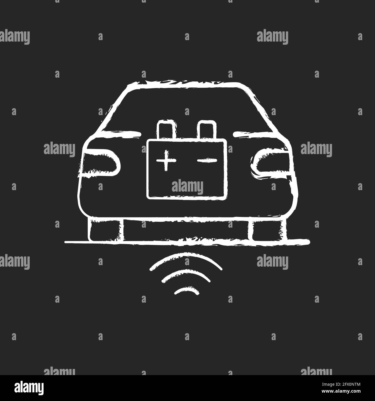 Wireless EV charging chalk white icon on black background Stock Vector