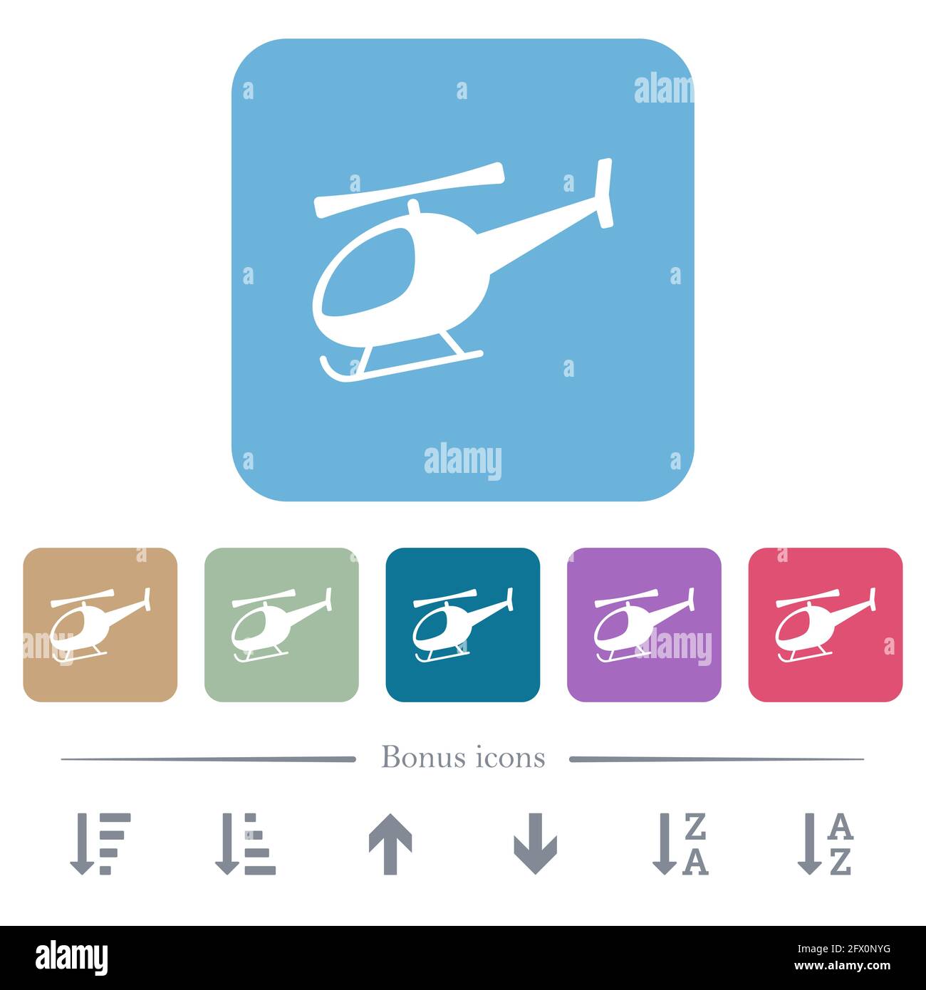Helicopter silhouette white flat icons on color rounded square ...