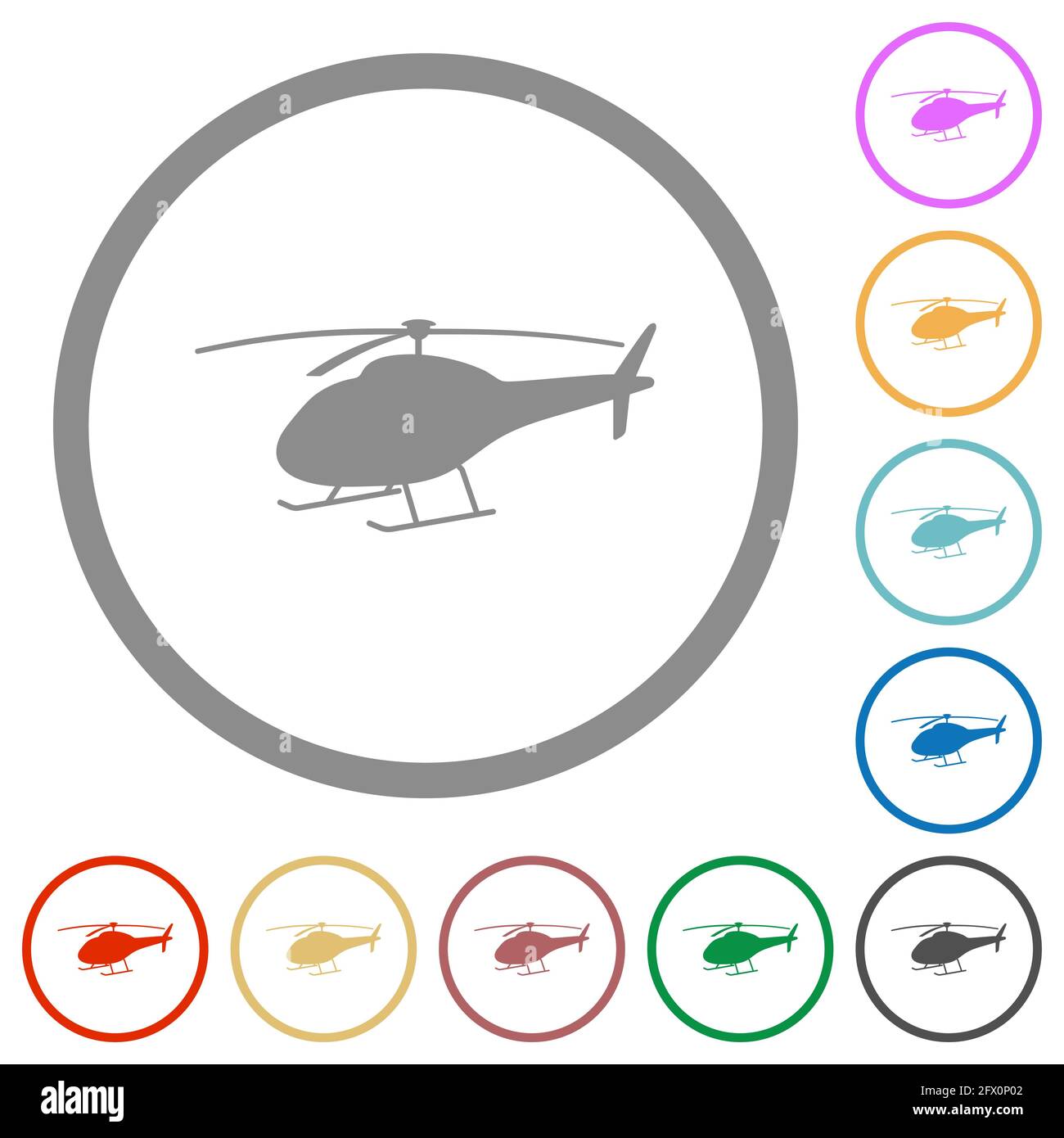 Helicopter silhouette flat color icons in round outlines on white ...