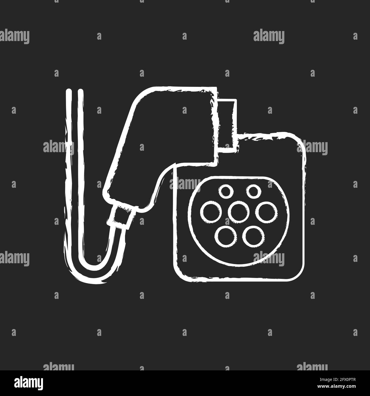 EV charging connectors chalk white icon on black background Stock Vector