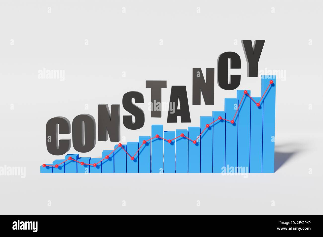 ascending bar graph with the word CONSTANCY. concept of success. 3d render Stock Photo