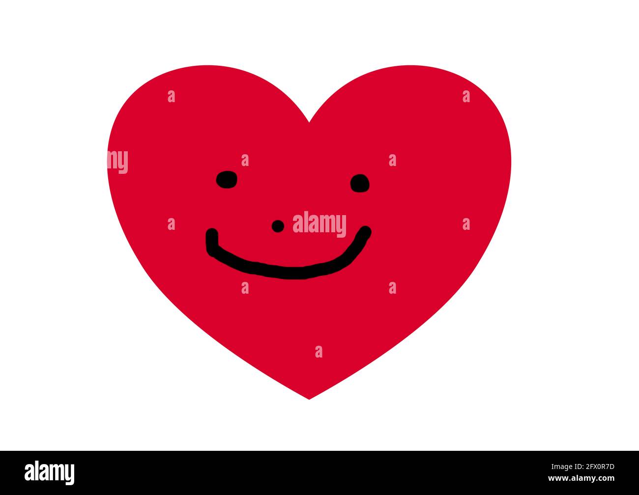 Rotes Herz und lächelndes gesicht auf weißem Hintergrund, Freisteller Stock Photo