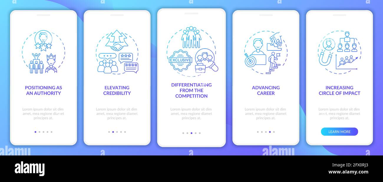 Personal brand tasks onboarding mobile app page screen with concepts ...
