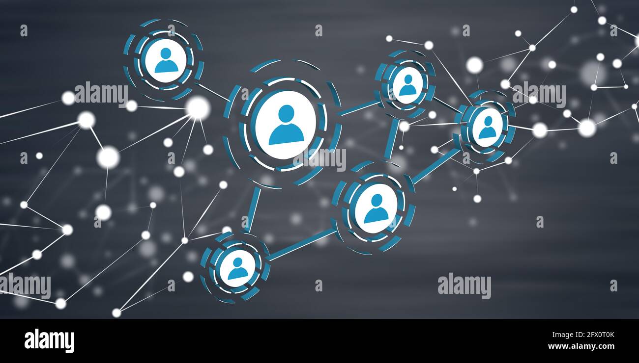 Illustration of a social media and teamwork concept Stock Photo - Alamy