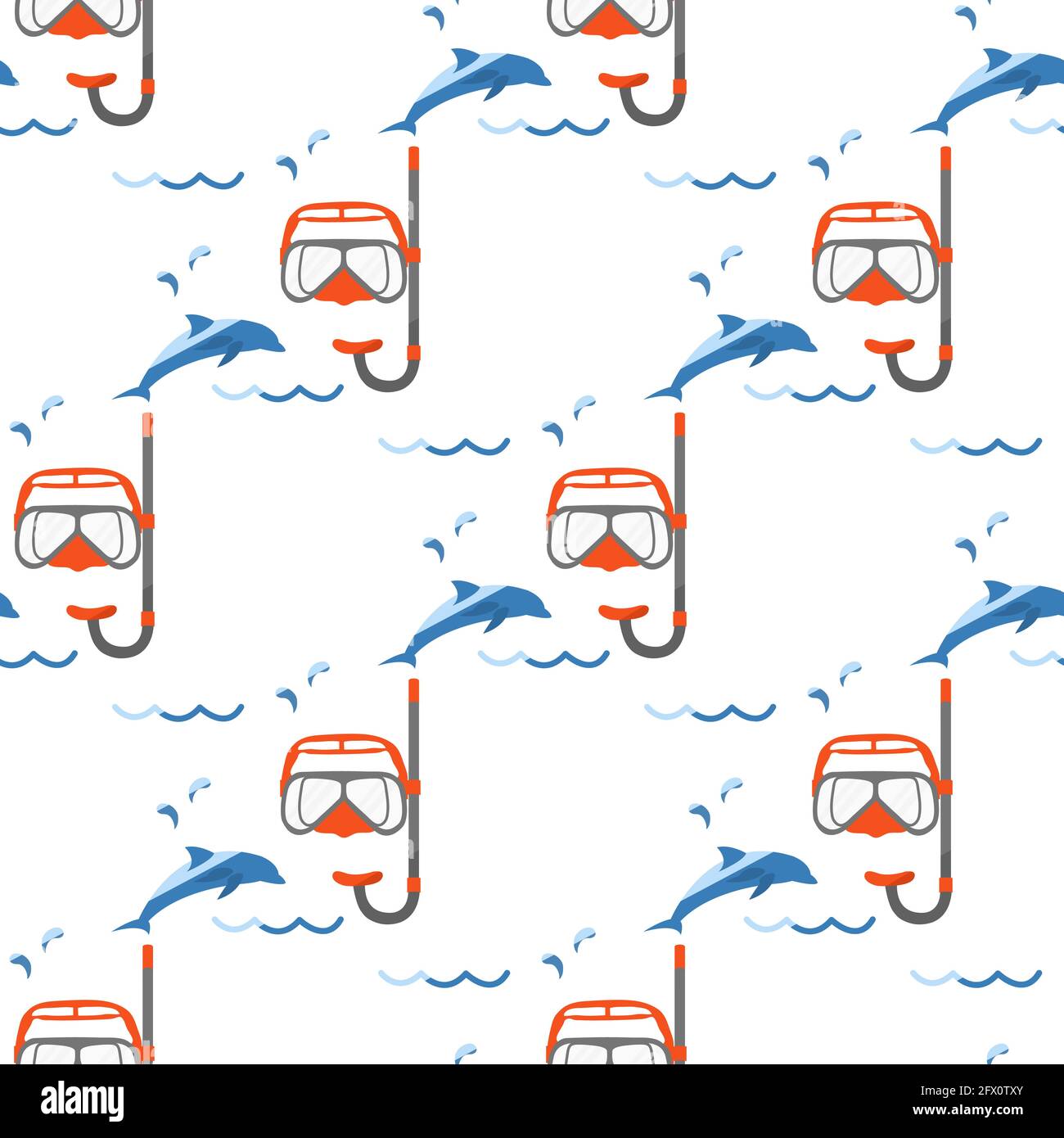 Vector seamless pattern Illustration Vacation at the sea. Diving mask ...